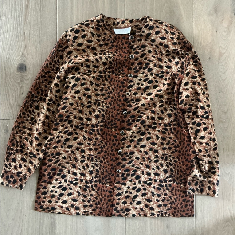 Vintage Animal Print Button-Up Blouse